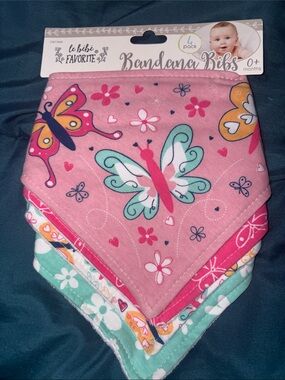 Le Bebe Favorite- Baby Girls' Pink Butterfly 🦋 & Flowers 🌺 Bandana Bibs - 4 Pack